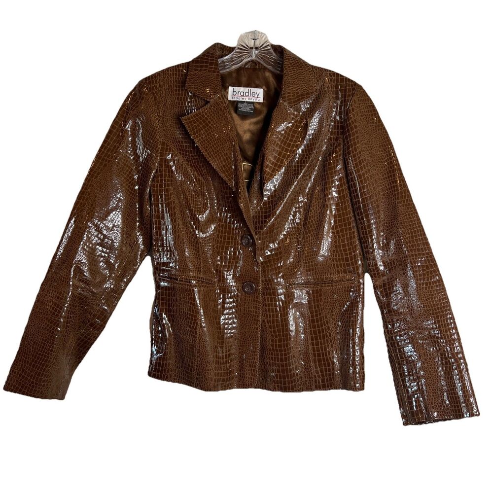Vintage Bradley Bayou Brown‎ Croc Shiny Leather Blazer Jacket Size Small